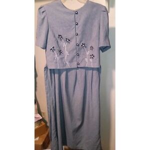 Vintage 90s Miss Dorby Blue Floral Maxi Dress Teacher Prairie Shoulder Pad Sz 12